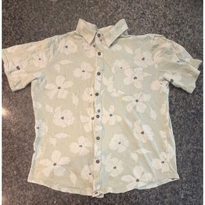 Eighth Avenue Mens‎ Medium Sage Green Floral Hibiscus Short Sleeve Button Up